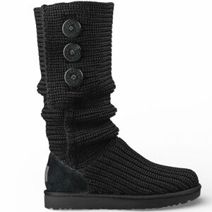 Ugg Australia Classic Cardy Black Knit Tall Fold Over Sweater Boots Size 6